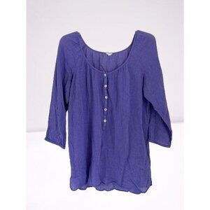J.CREW Cotton Tunic Top Blouse Purple 3/4 Sleeve Crewneck Button Size Small